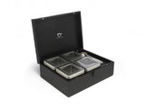Tea box Bamboo with 4 canisters and tea measuring spoon, black