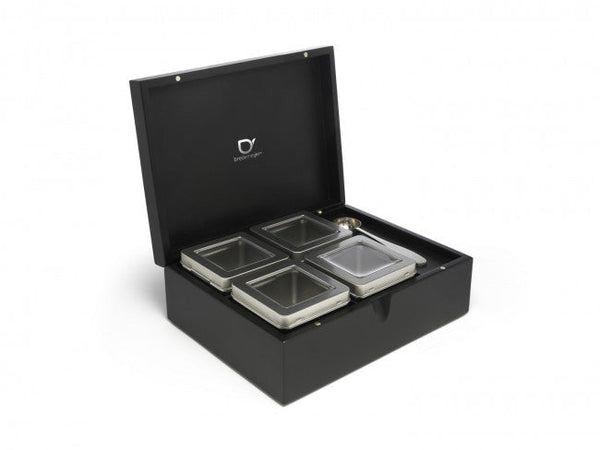 Tea box Bamboo with 4 canisters and tea measuring spoon, black