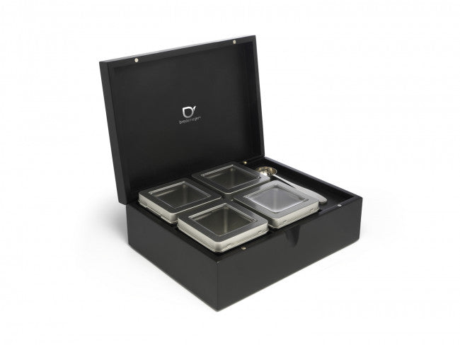 Tea box Bamboo with 4 canisters and tea measuring spoon, black